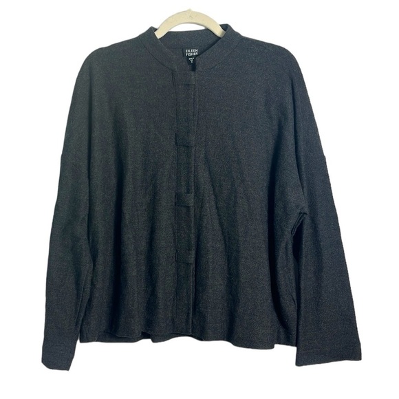 Eileen Fisher Gray Button Up 100% Wool Lightweight Minimalist Coat Cardigan - Picture 1 of 10
